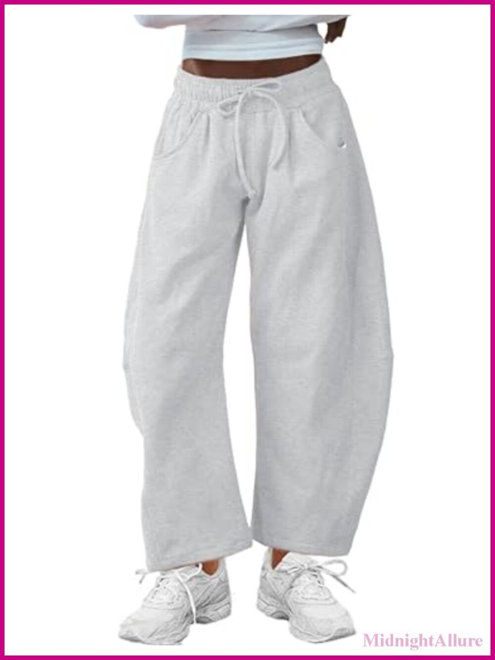 Women's Cotton Barrel Leg Sweatpants Wide Leg Drawstring Lounge Pants with